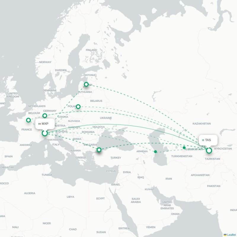 MXP - TAS route map