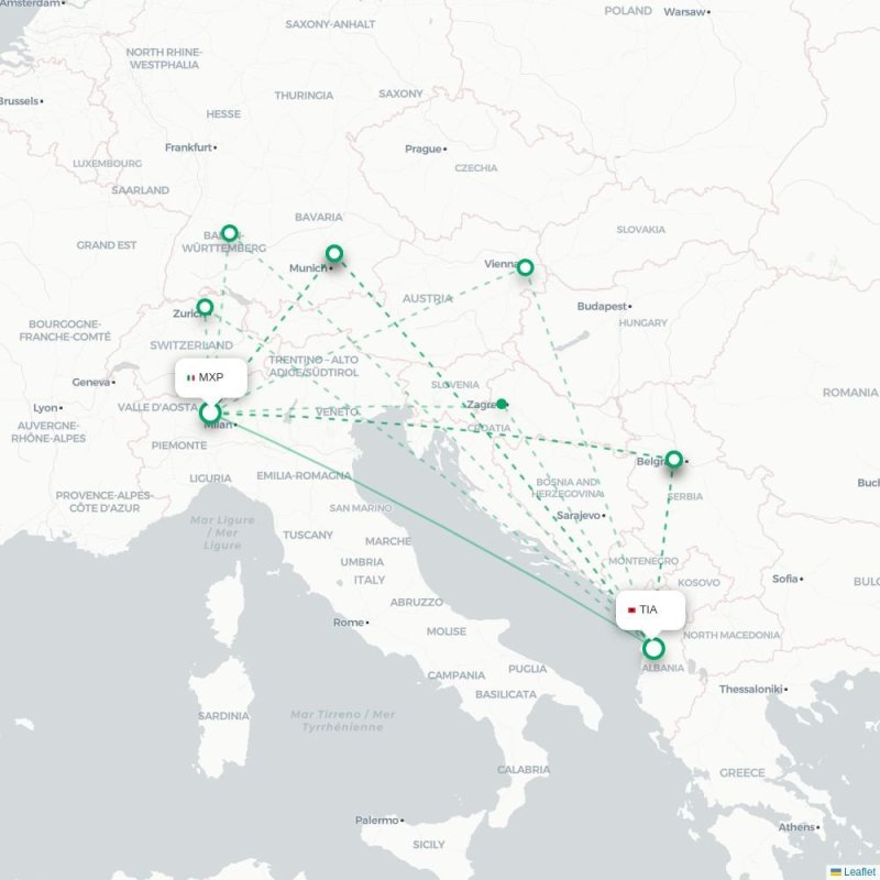 MXP - TIA route map