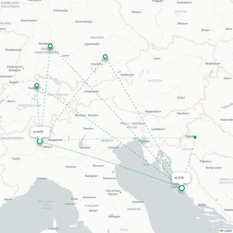 MXP - ZAD route map