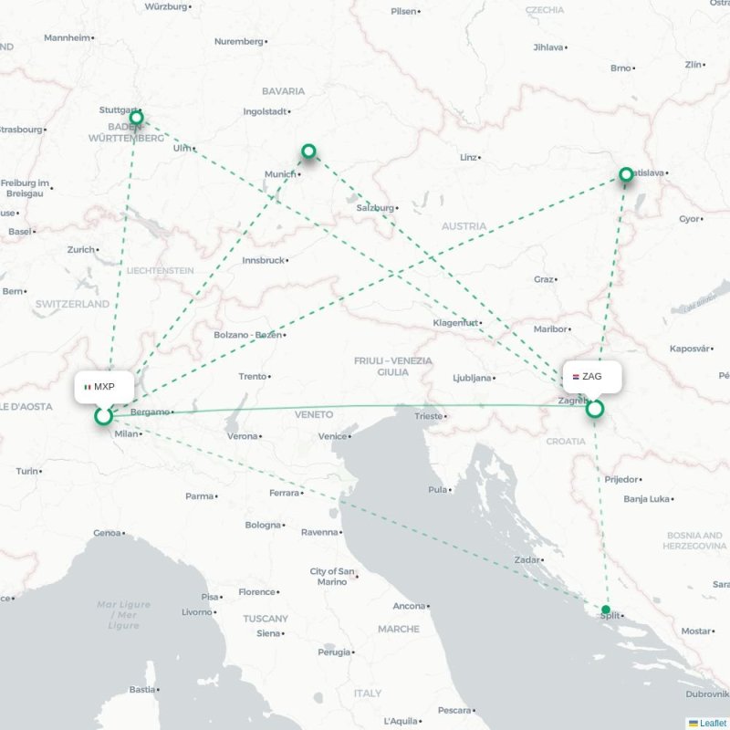 MXP - ZAG route map