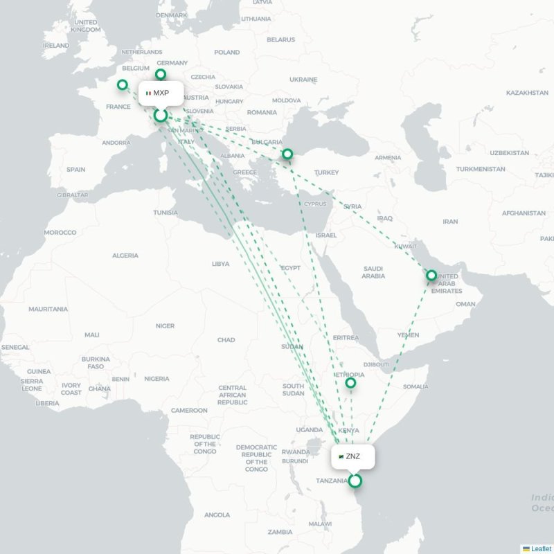 MXP - ZNZ route map