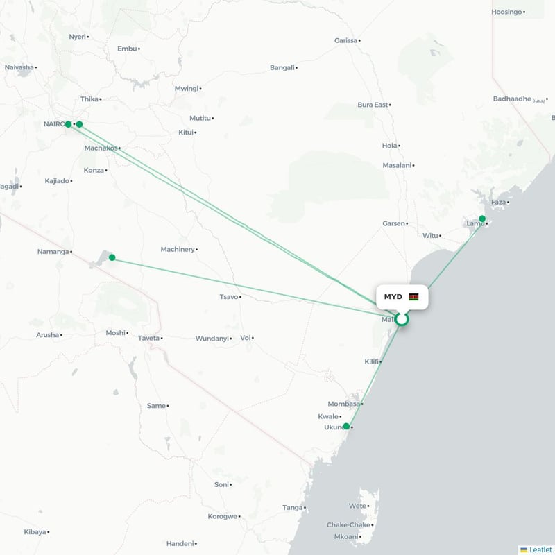 Route map Malindi  MYD airport