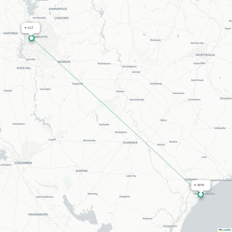 MYR - CLT route map