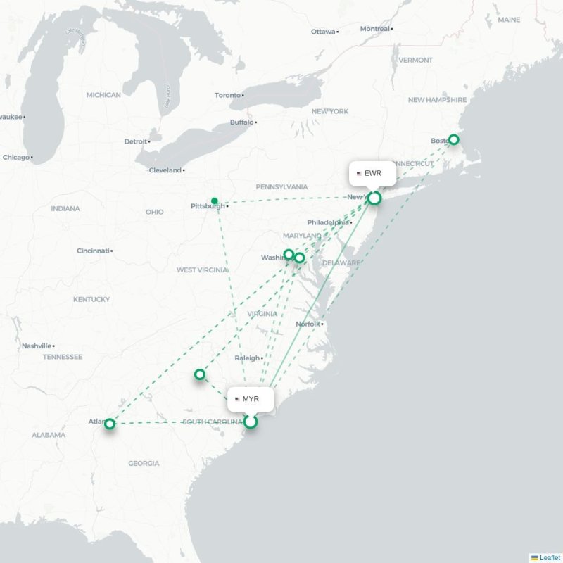 MYR - EWR route map