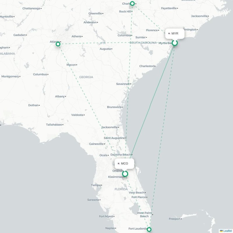 MYR - MCO route map