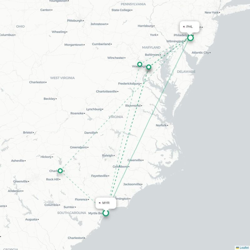 MYR - PHL route map
