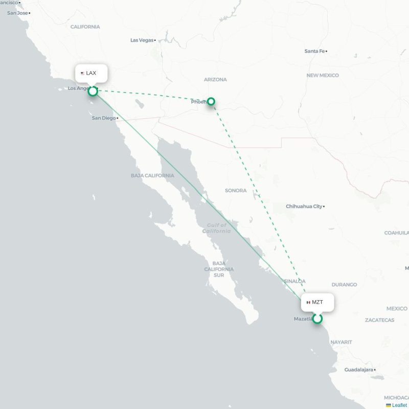 MZT - LAX route map
