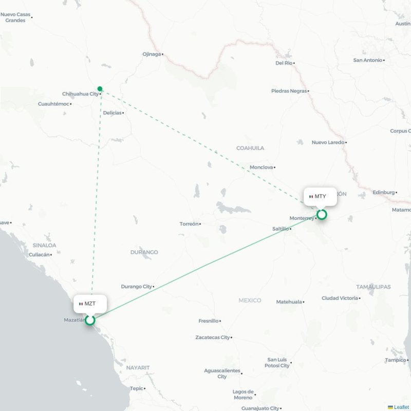 MZT - MTY route map
