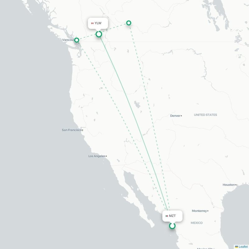 MZT - YLW route map