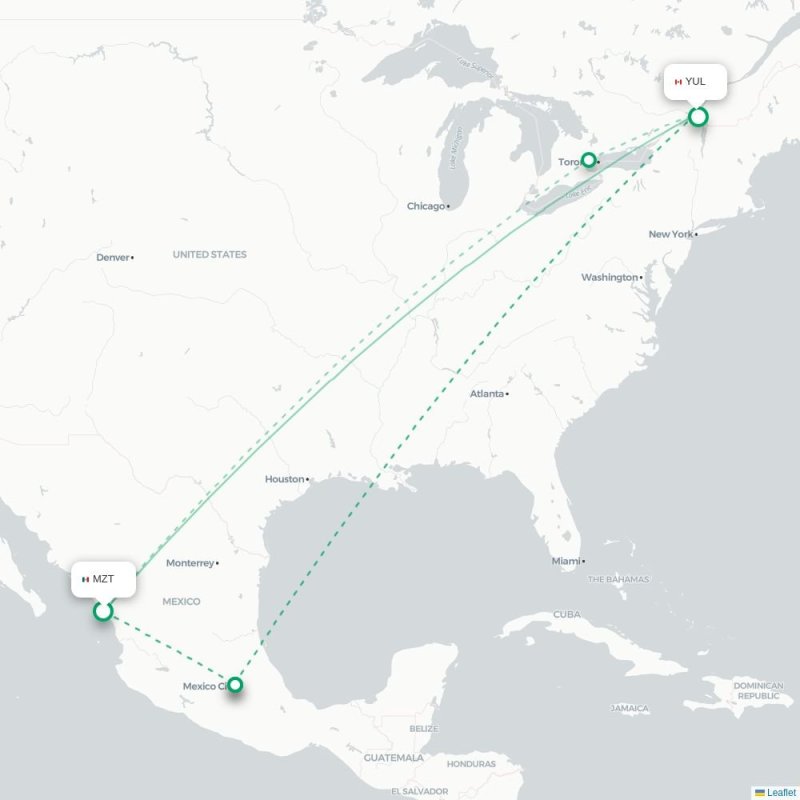 MZT - YUL route map