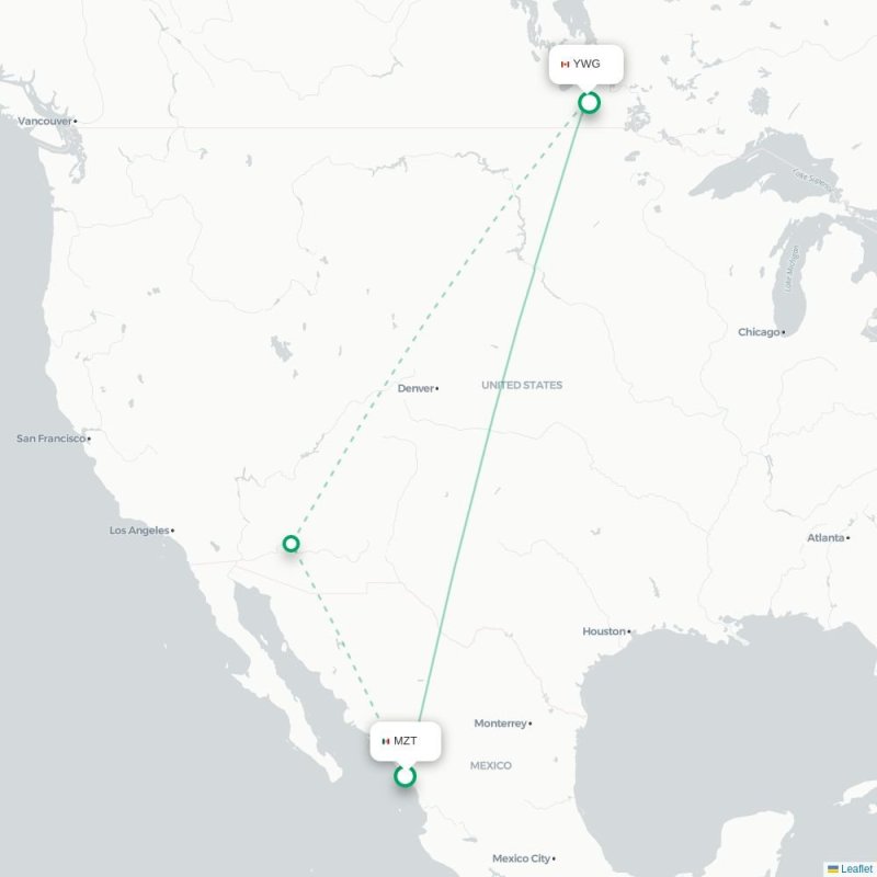 MZT - YWG route map