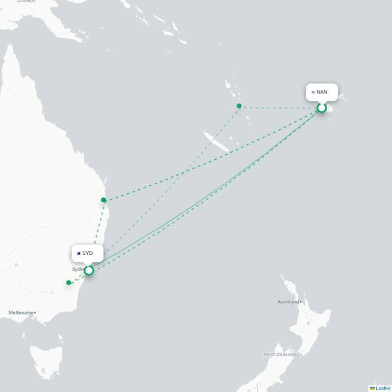 NAN - SYD route map