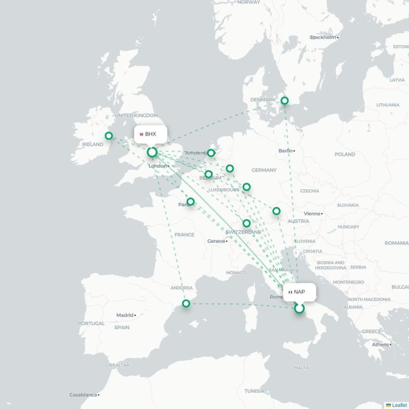 NAP - BHX route map