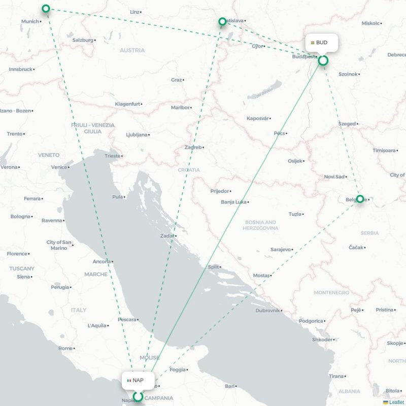 NAP - BUD route map