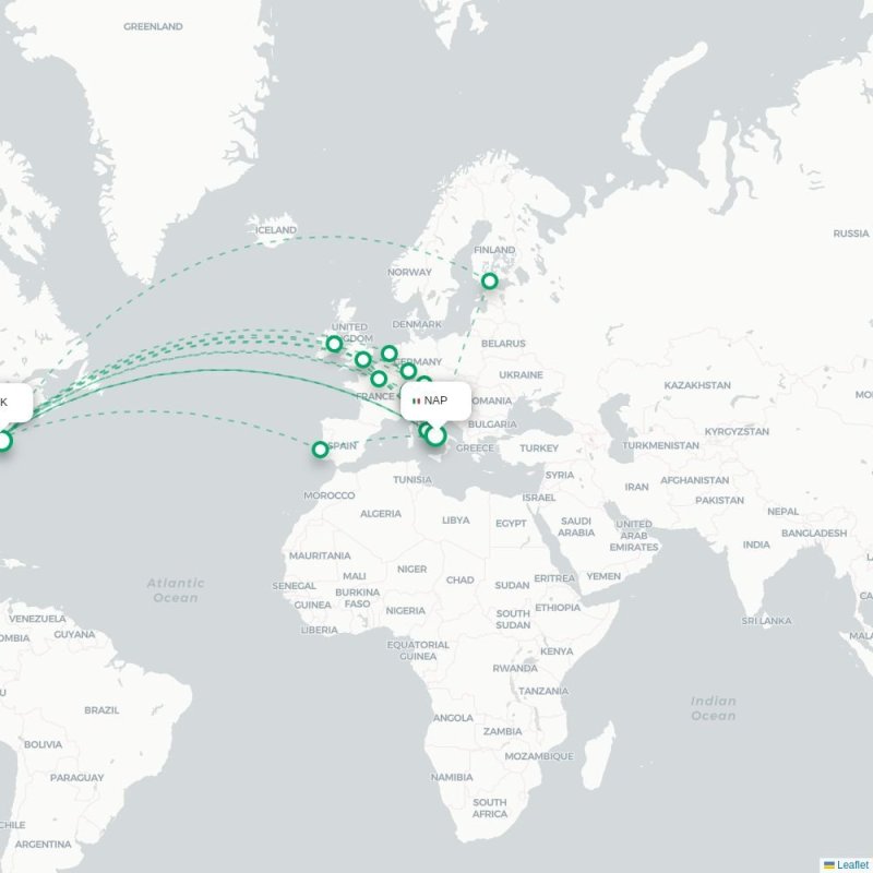 NAP - JFK route map