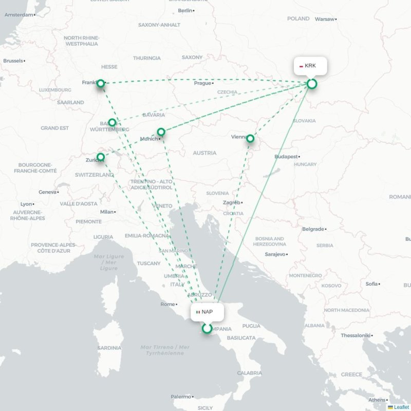 NAP - KRK route map