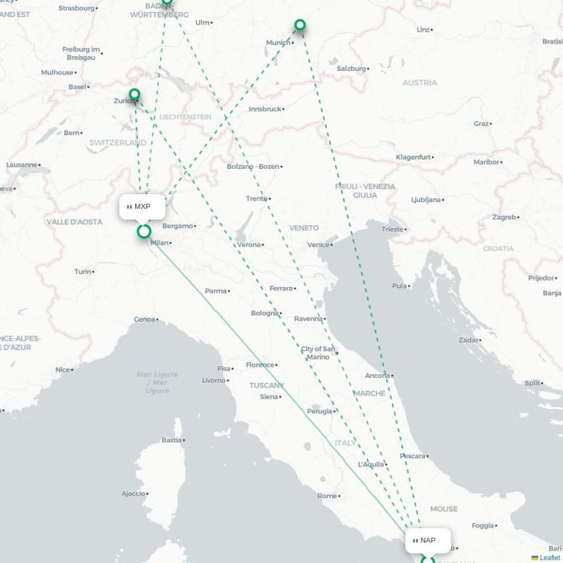 NAP - MXP route map