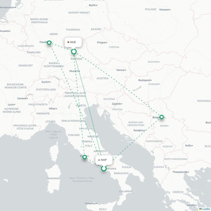 NAP - NUE route map