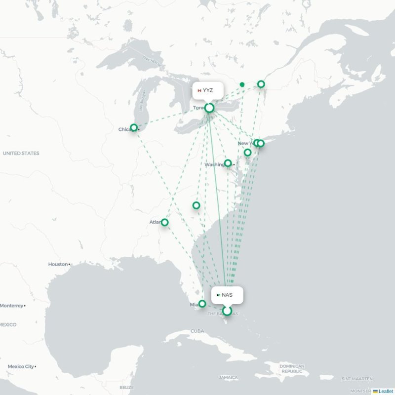 NAS - YYZ route map