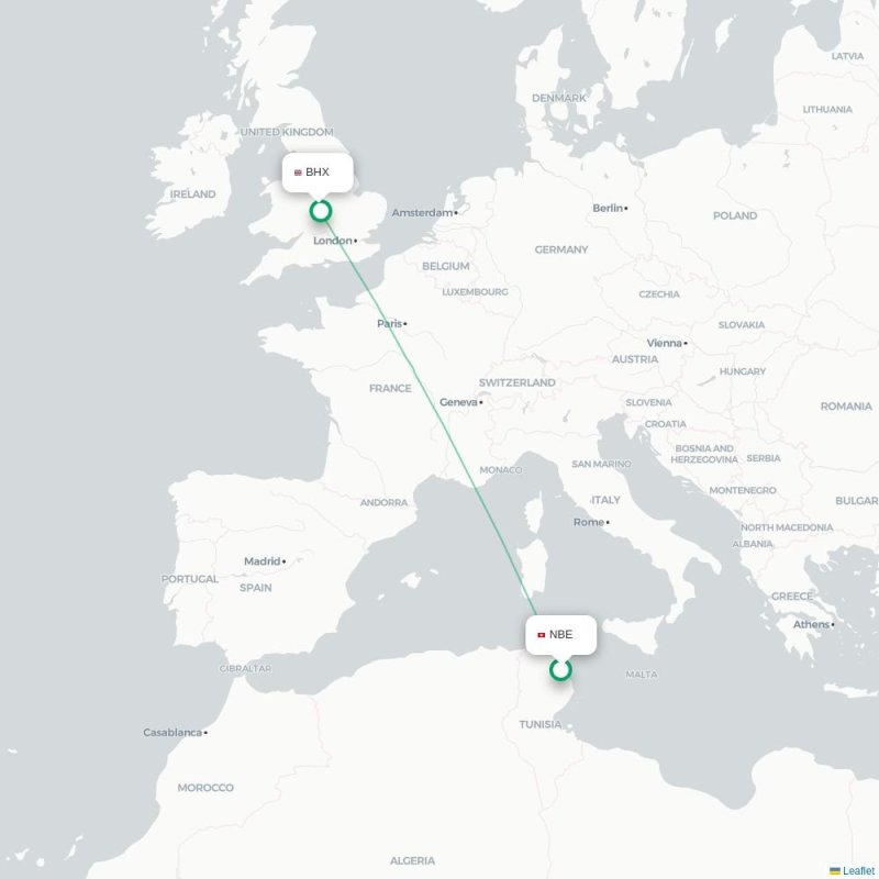 NBE - BHX route map