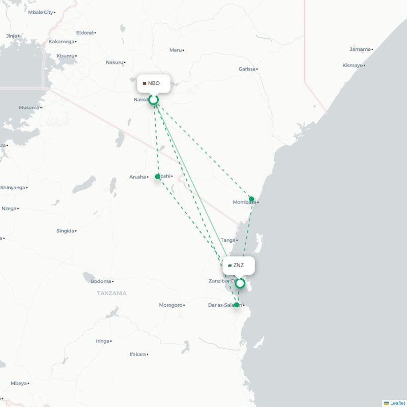 NBO - ZNZ route map