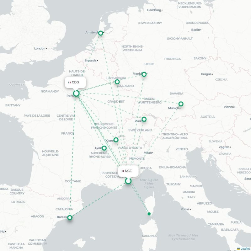 NCE - CDG route map