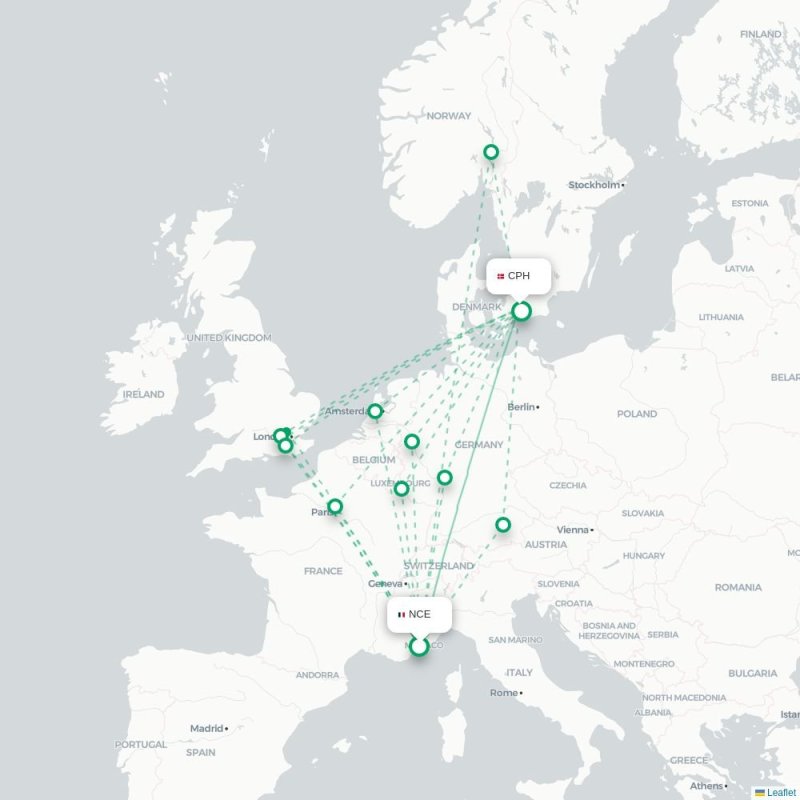 NCE - CPH route map
