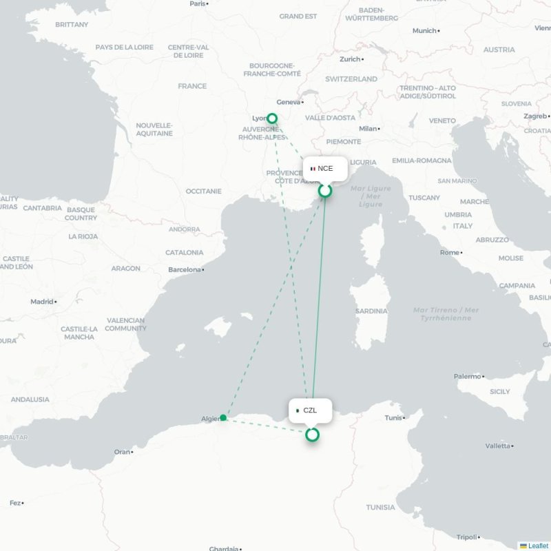 NCE - CZL route map