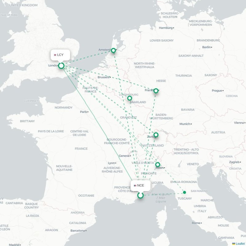 NCE - LCY route map