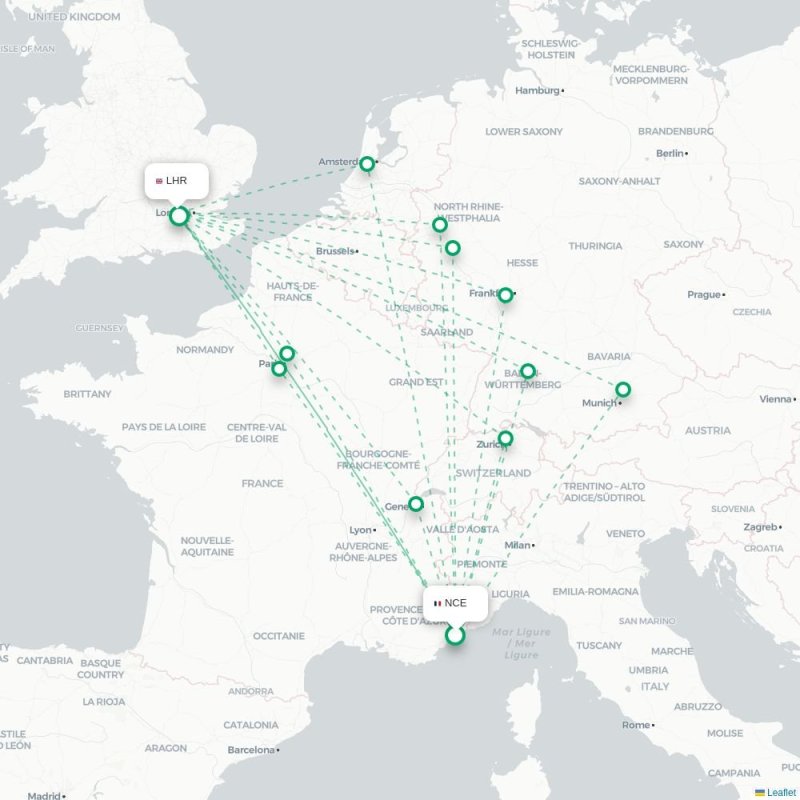 NCE - LHR route map
