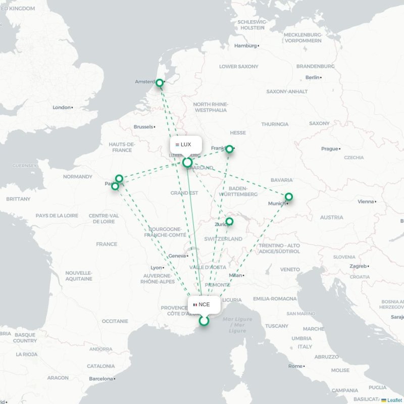 NCE - LUX route map