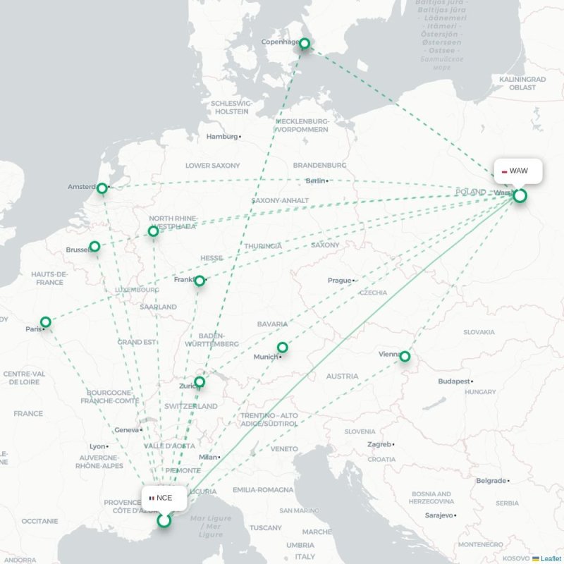 NCE - WAW route map