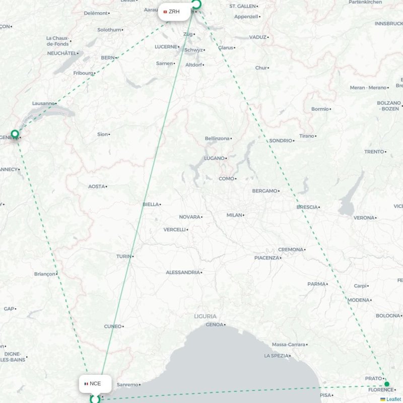 NCE - ZRH route map