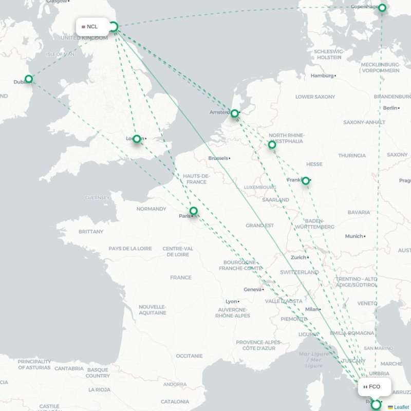 NCL - FCO route map