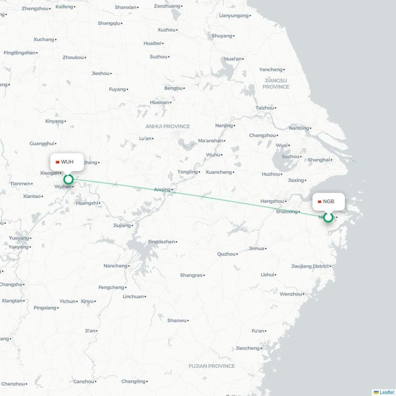 NGB - WUH route map