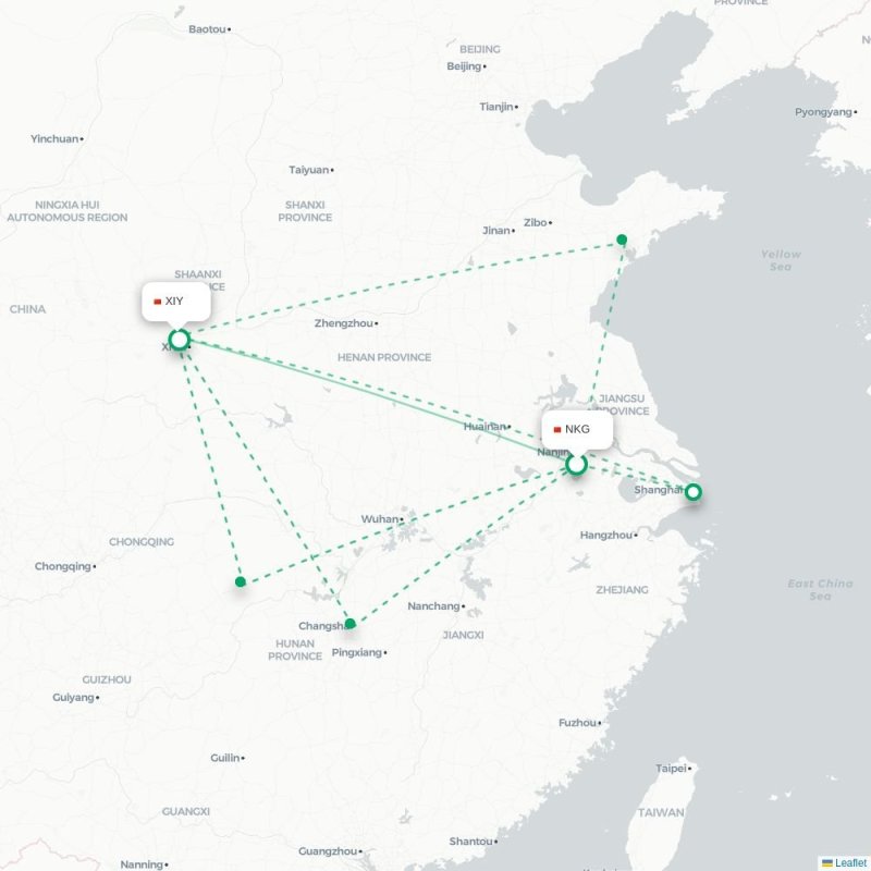 NKG - XIY route map