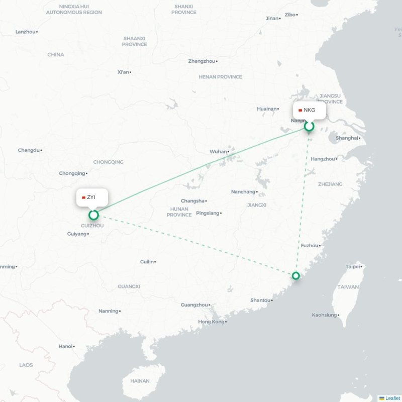 NKG - ZYI route map