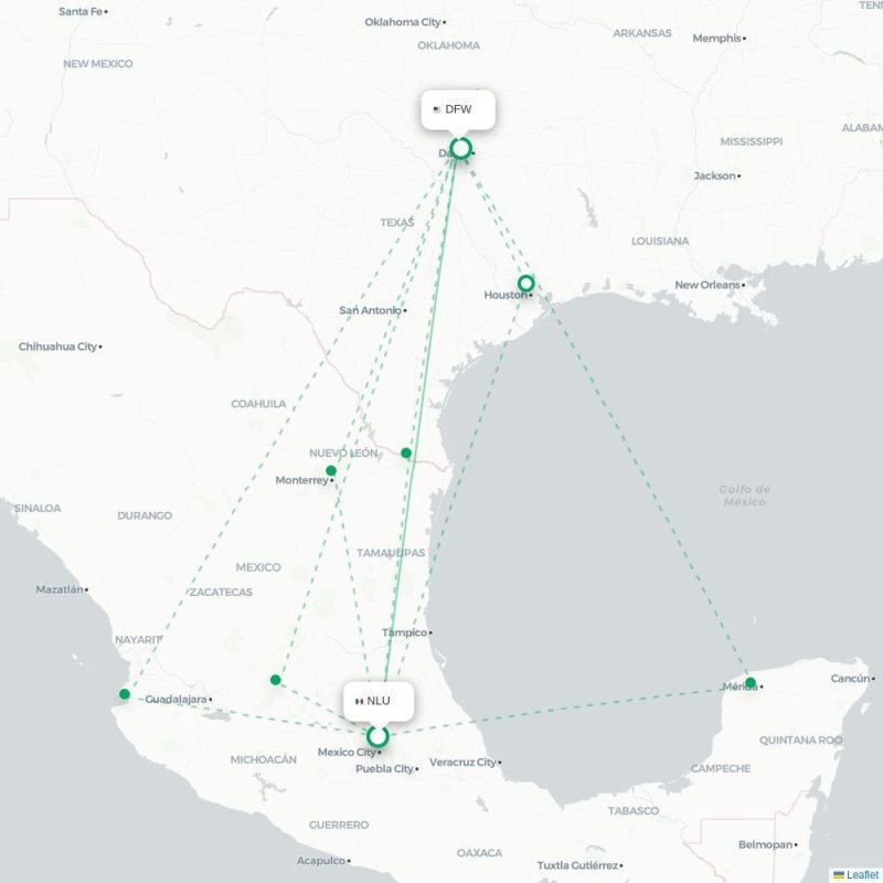 NLU - DFW route map