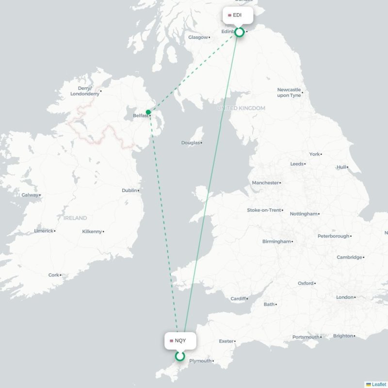 NQY - EDI route map