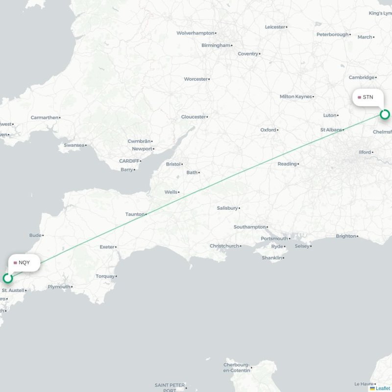 NQY - STN route map