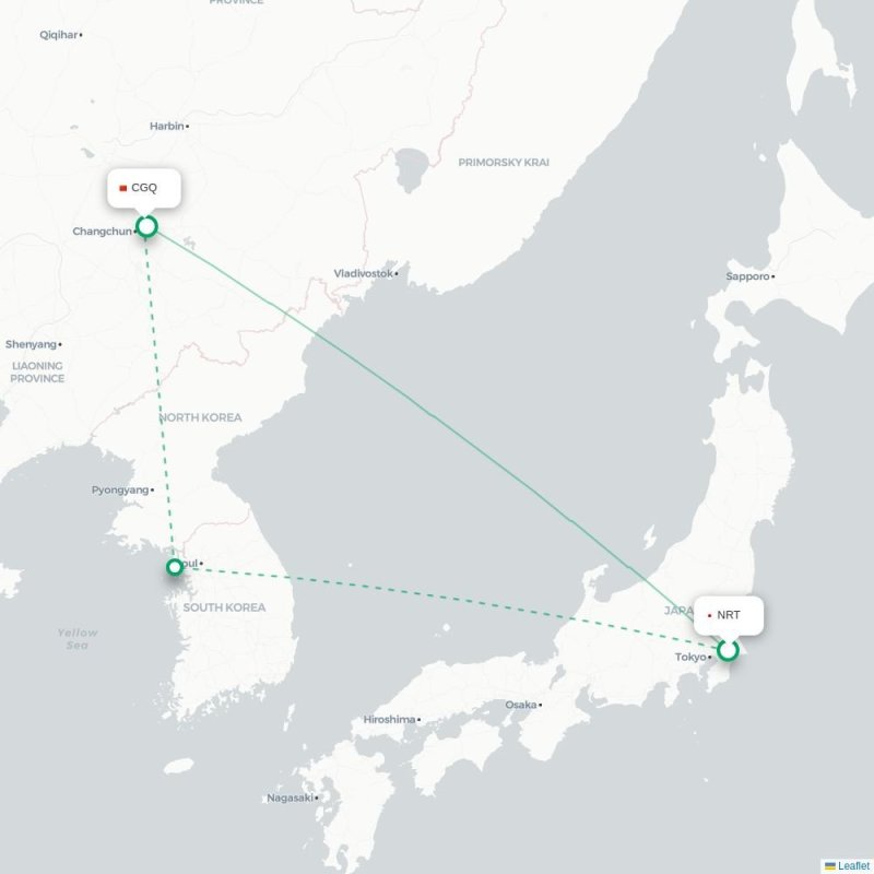 NRT - CGQ route map