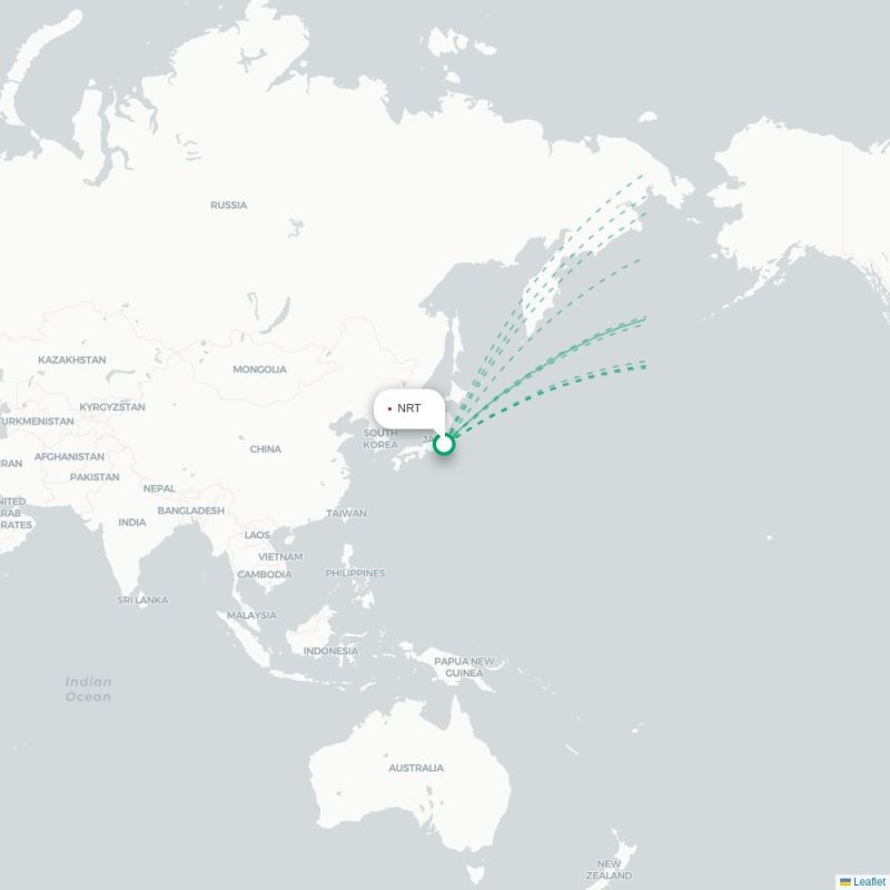 NRT - DFW route map