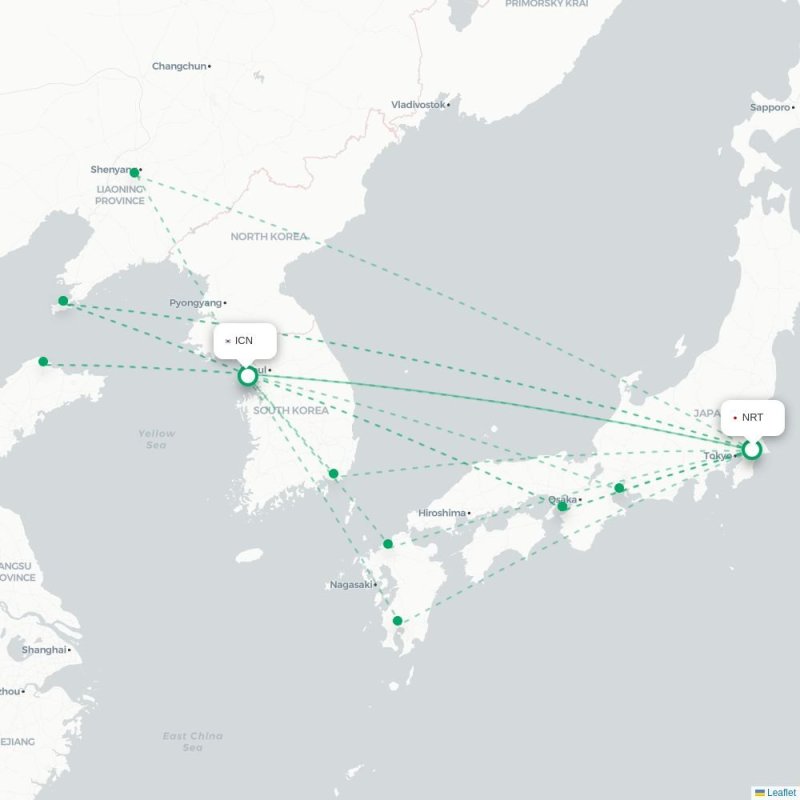 NRT - ICN route map