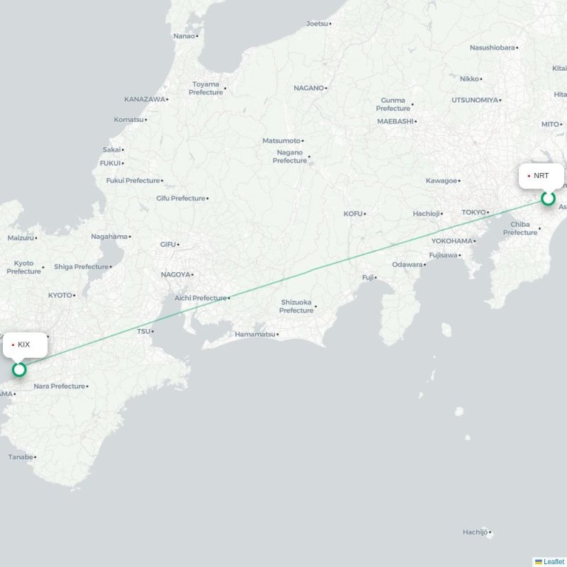 NRT - KIX route map