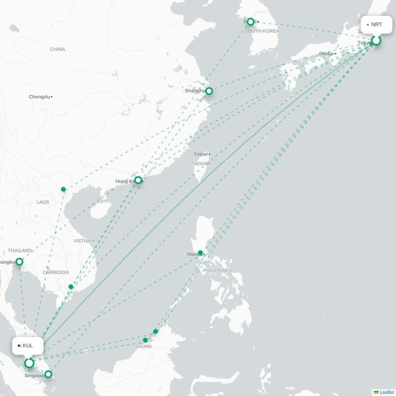 NRT - KUL route map