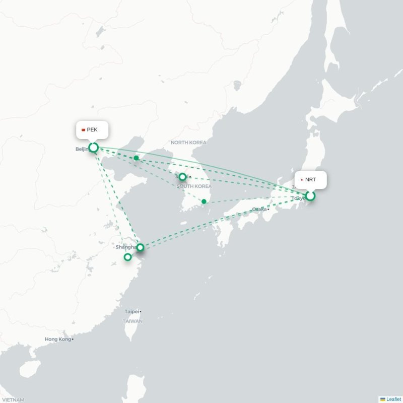NRT - PEK route map