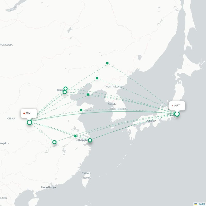 NRT - XIY route map