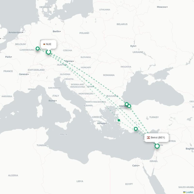 NUE - BEY route map