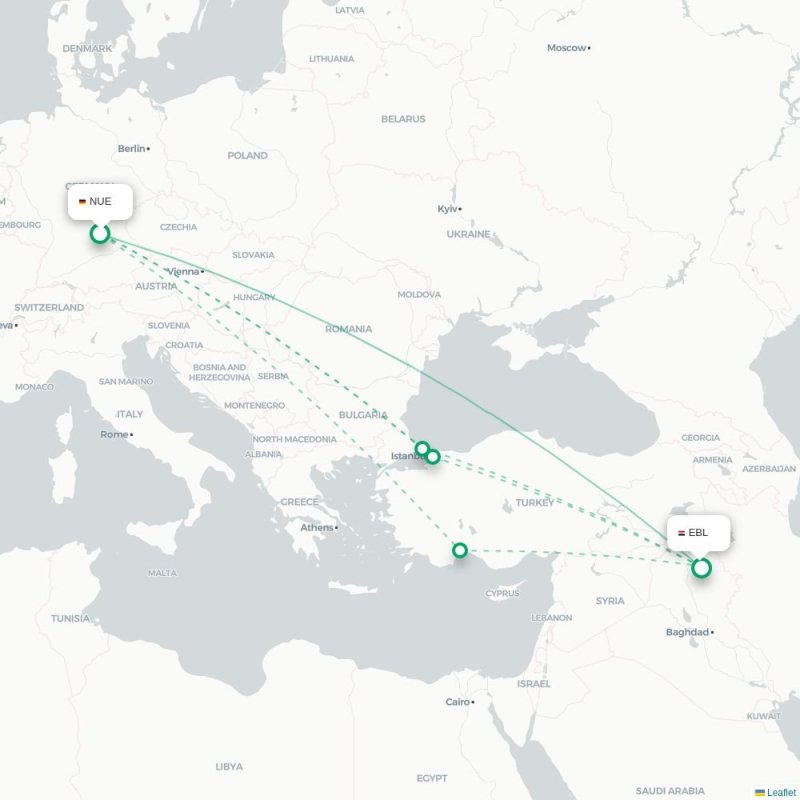 NUE - EBL route map