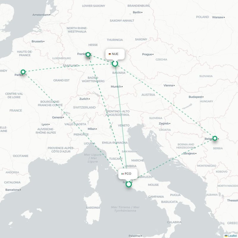 NUE - FCO route map